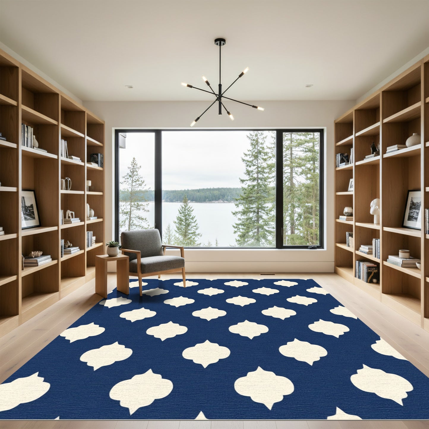 Deep Blue Quatrefoil Lattice Rug