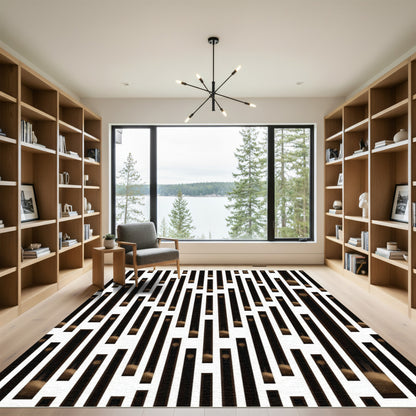 Modern Vertical Striped Abstract Black Brown Rug