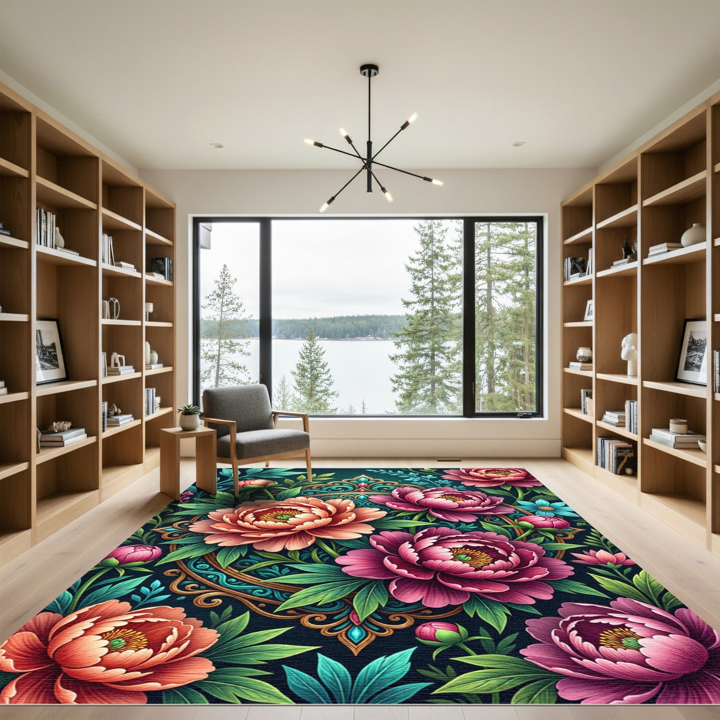 Vibrant Floral Peony Medallion Rug