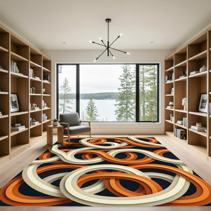 Modern Burnt Orange Interlocking Curves Rug