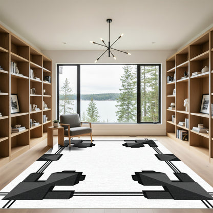 Black Geometric Cube Frame Rug
