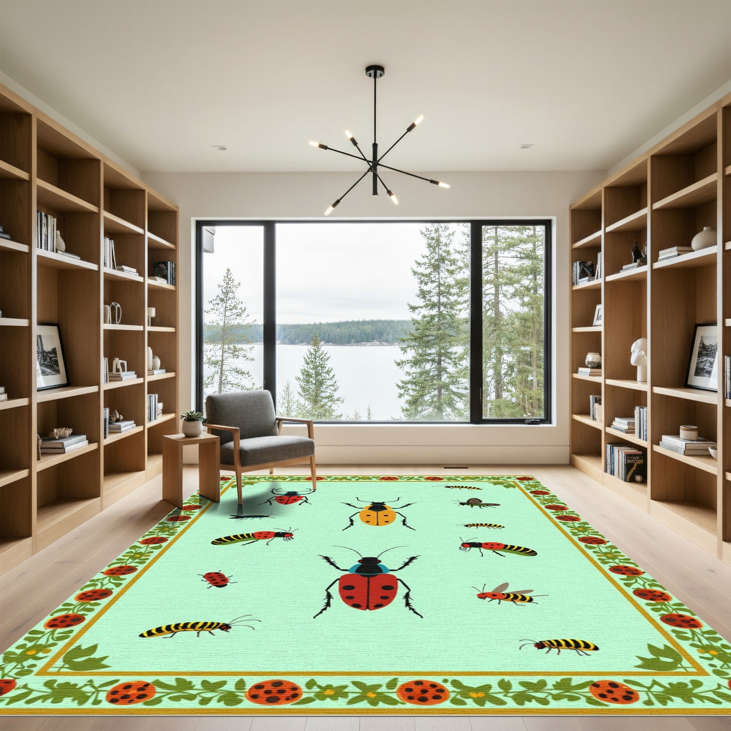 Whimsical Ladybug Insects Square Border Rug
