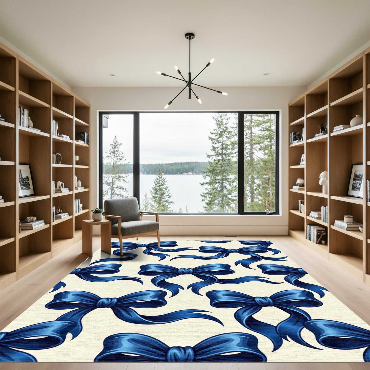 Elegant Midnight Blue Satin Ribbon Grid Rug
