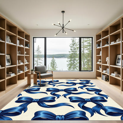 Elegant Midnight Blue Satin Ribbon Grid Rug