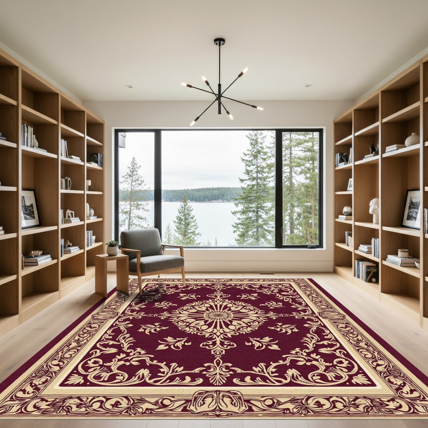 Crimson Gold Floral Medallion Border Rug
