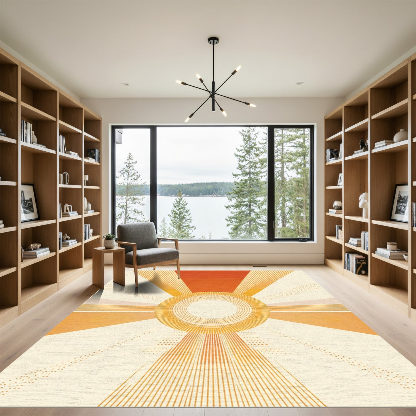 Radiant Sunset Sunburst Rays Rug
