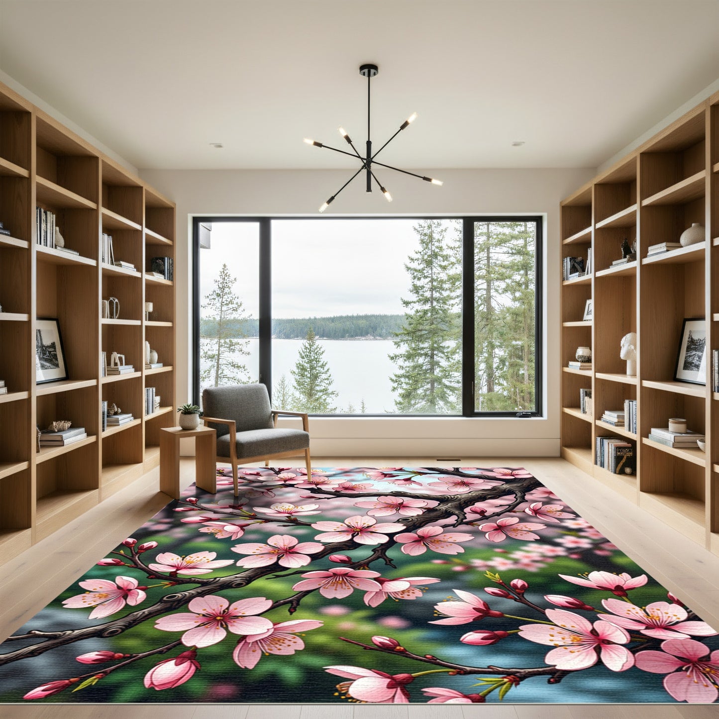 Blossoming Pink Cherry Branch Art Rug