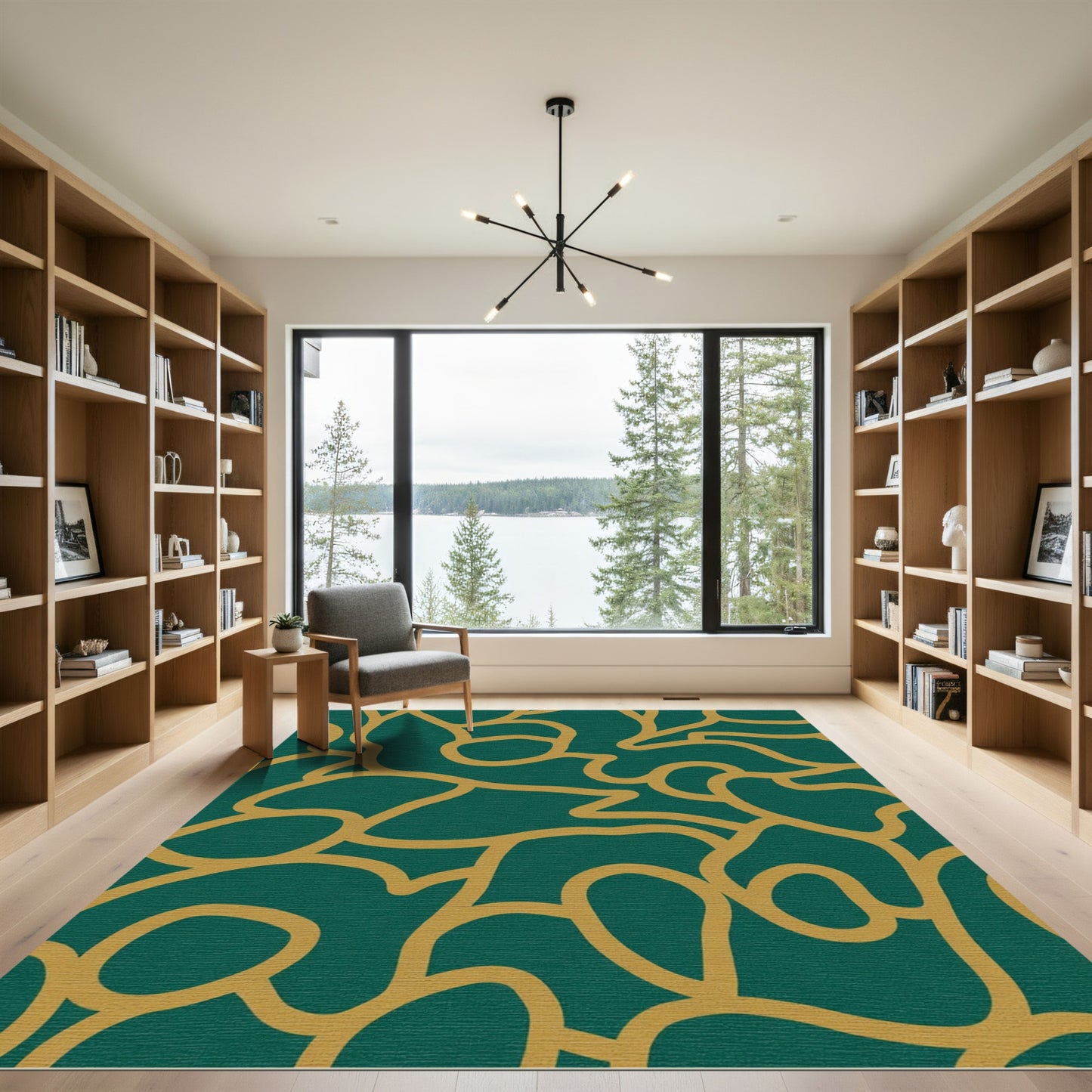 Emerald Teal Warm Gold Organic Flow Rug