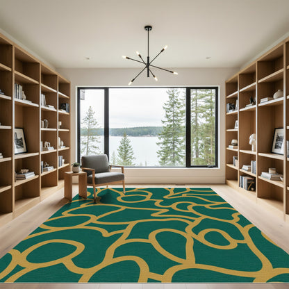 Emerald Teal Warm Gold Organic Flow Rug