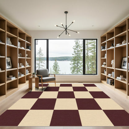 Classic Checkerboard Burgundy Cream Rug