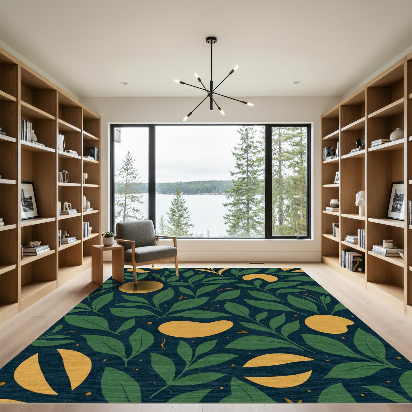 Deep Teal Green Leafy Citrus Rug