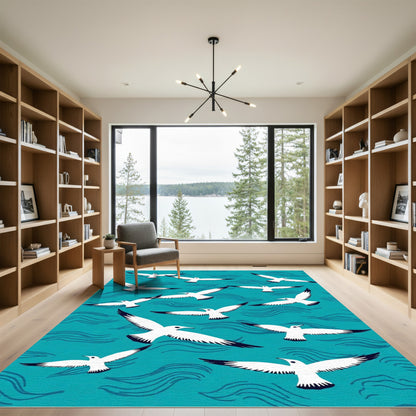 Seagulls Flying Over Blue Waves Rug