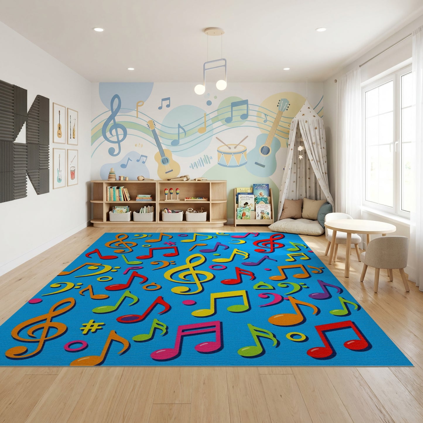 Whimsical Colorful Musical Notes Blue Rug
