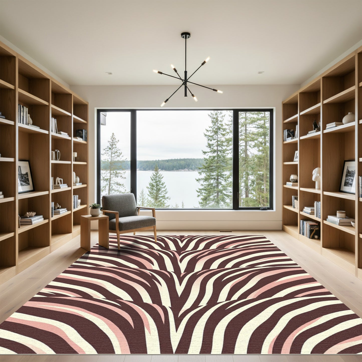 Soft Pink Zebra Stripe Overlay Rug