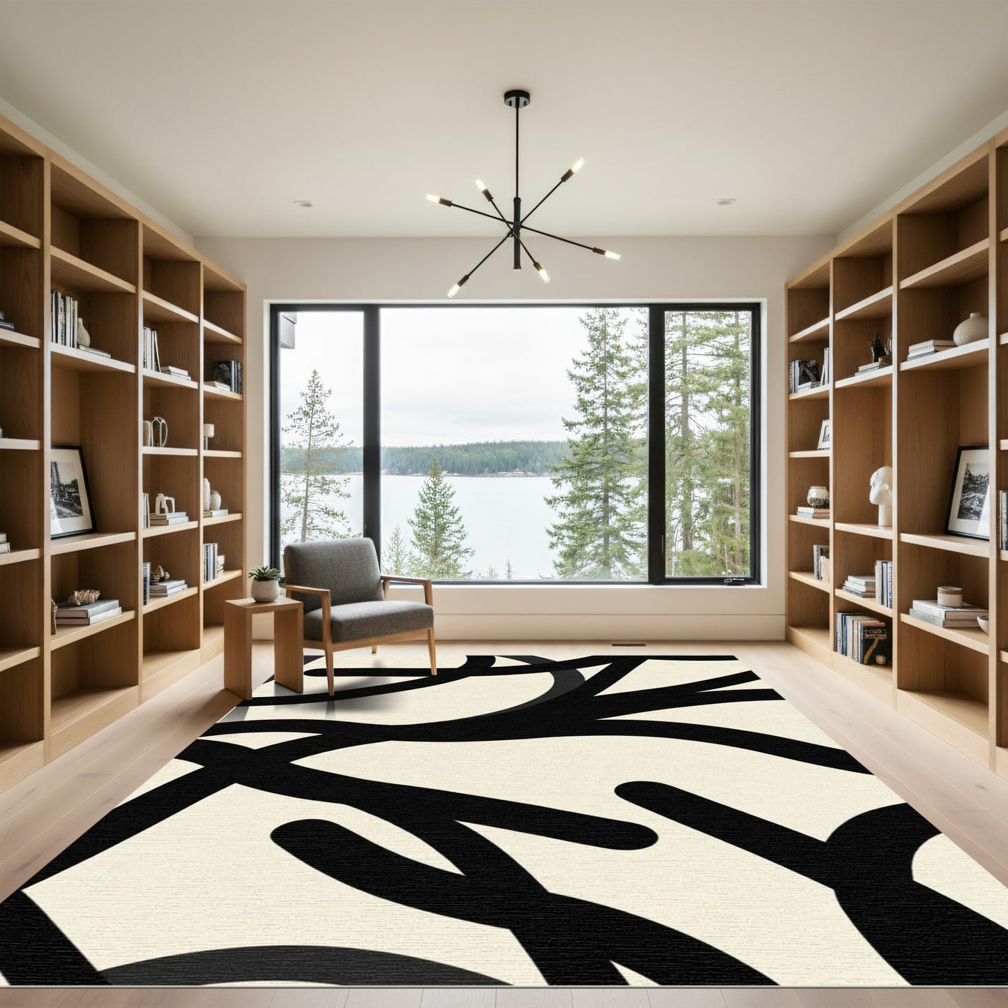 Modern Black Swirl Abstract Rug