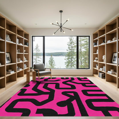 Hot Pink Maze Labyrinth Line Art Rug