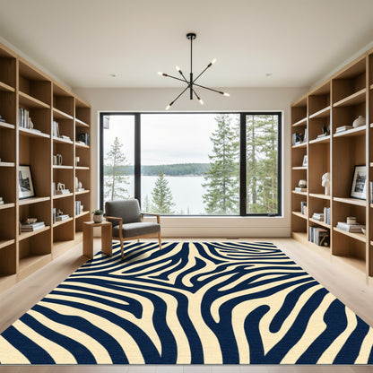 Navy Cream Zebra Stripes Rug