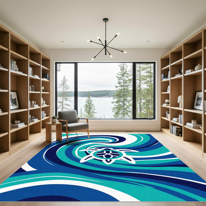 Ocean Turtle Blue Wave Composition Rug