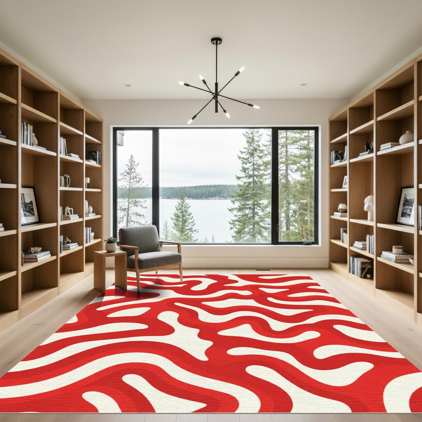 Crimson Wavy Organic Flow Rug