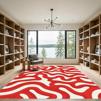 Crimson Wavy Organic Flow Rug