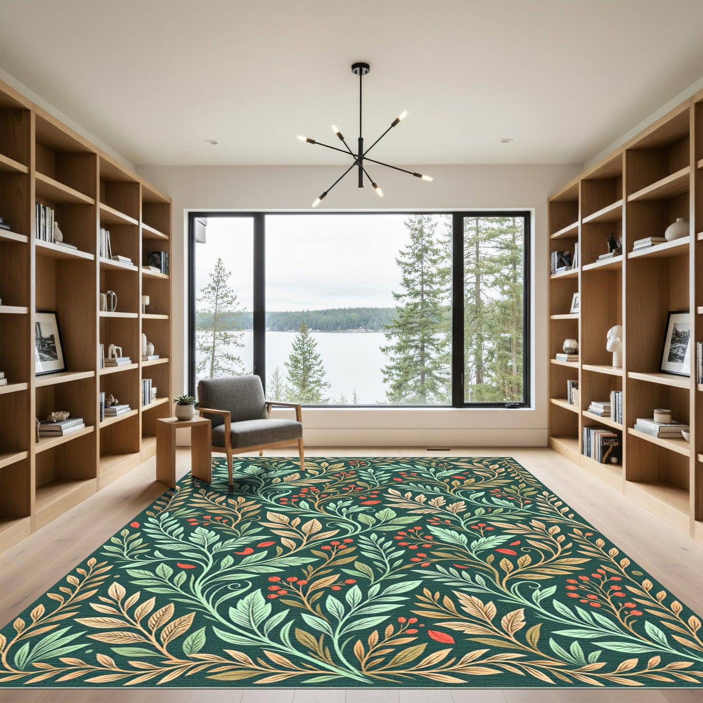 Botanical Emerald Berry Leaf Vine Rug