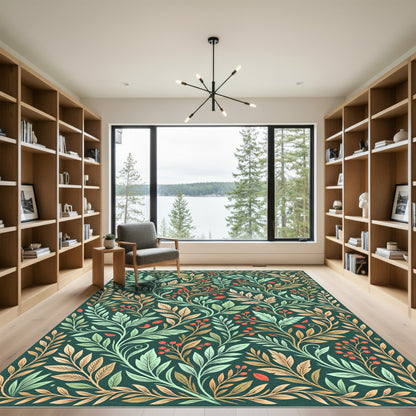Botanical Emerald Berry Leaf Vine Rug