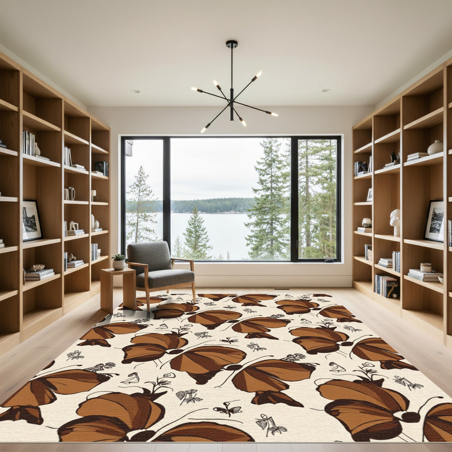 Brown Butterfly Floral Arrangement Rug
