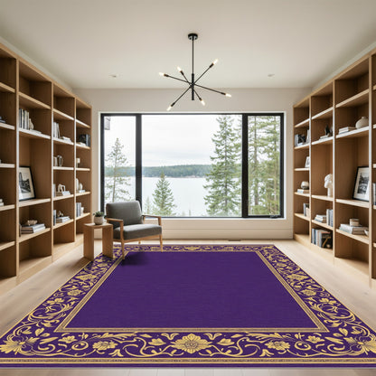 Royal Purple Golden Floral Border Rug