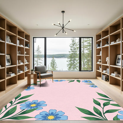 Soft Pink Floral Vines Rug