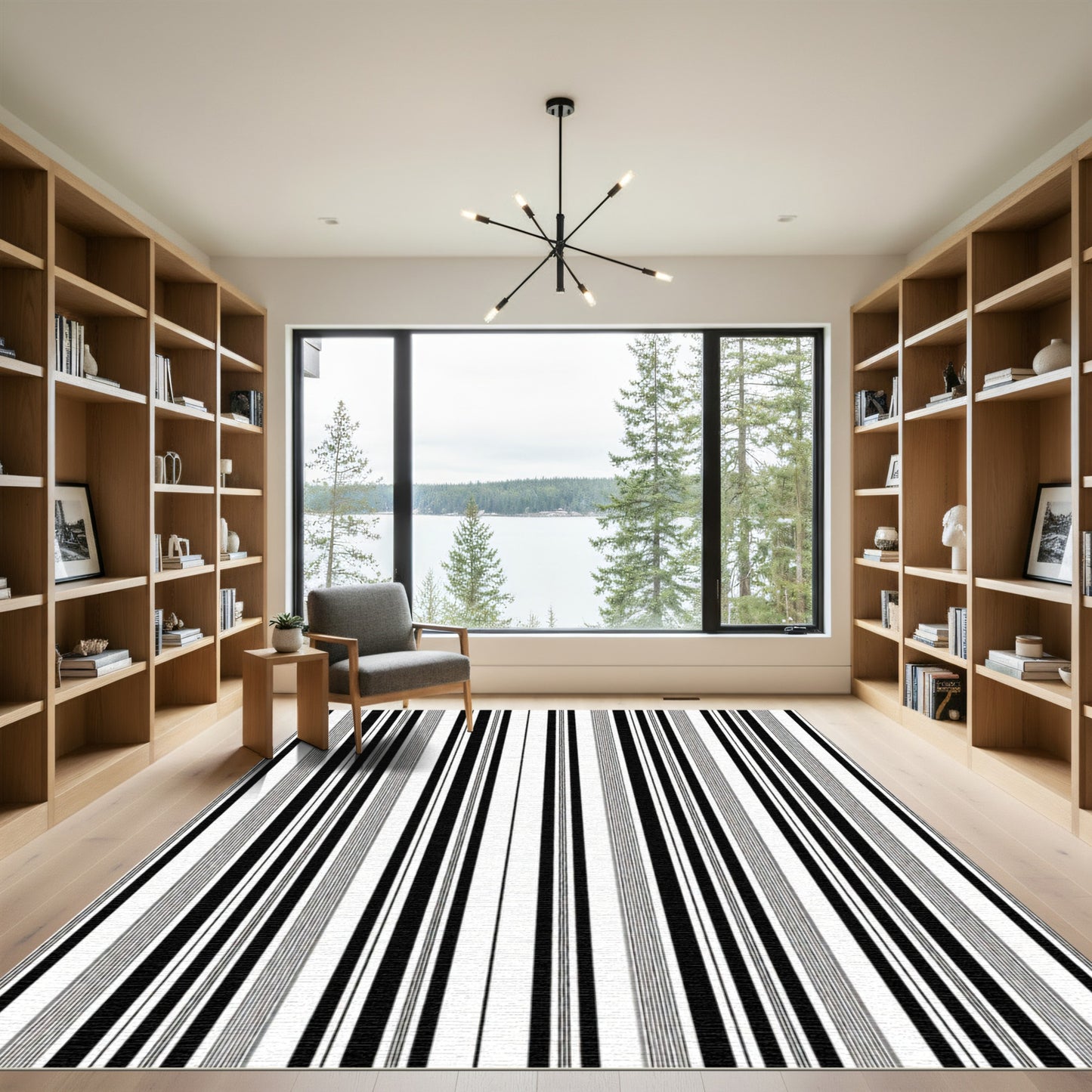 Bold Black White Contemporary Stripe Rug