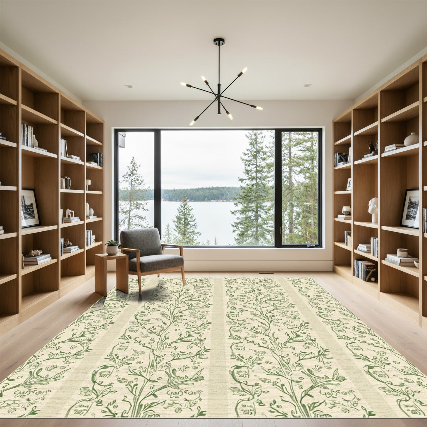Ivory Green Vine Stripe Rug