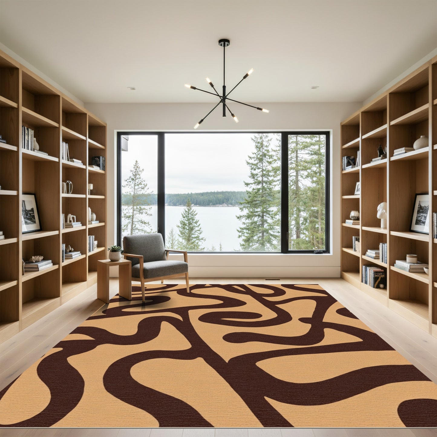 Brown Tan Wavy Swirl Abstract Rug