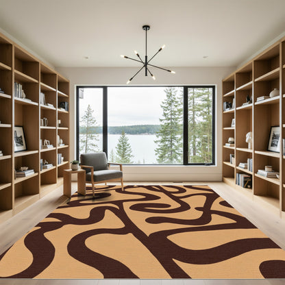 Brown Tan Wavy Swirl Abstract Rug