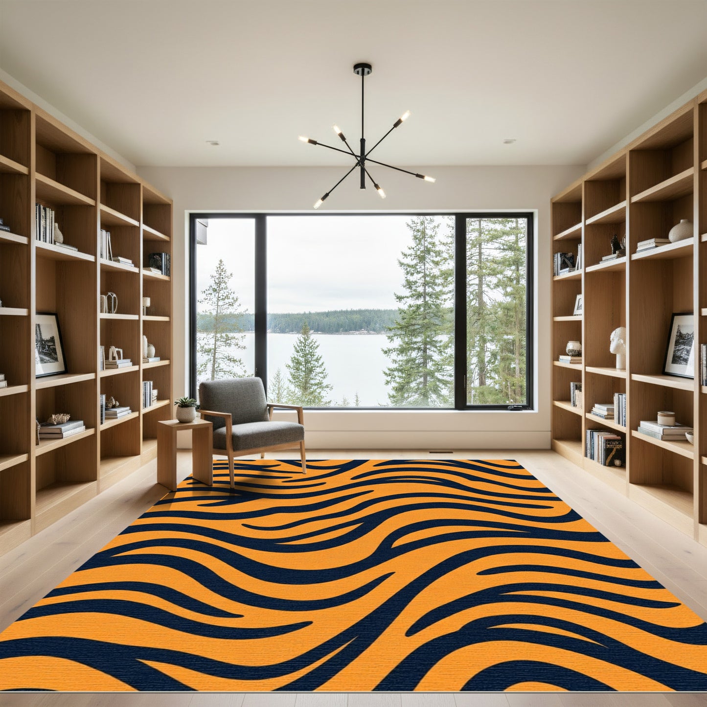Bold Orange Black Wavy Stripes Rug