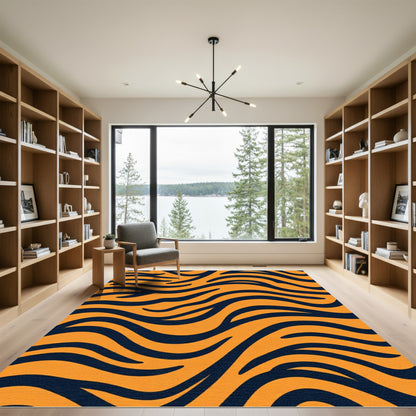 Bold Orange Black Wavy Stripes Rug