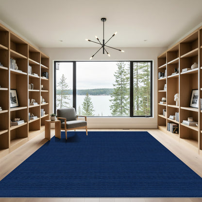 Deep Navy Textured Stripe Rug