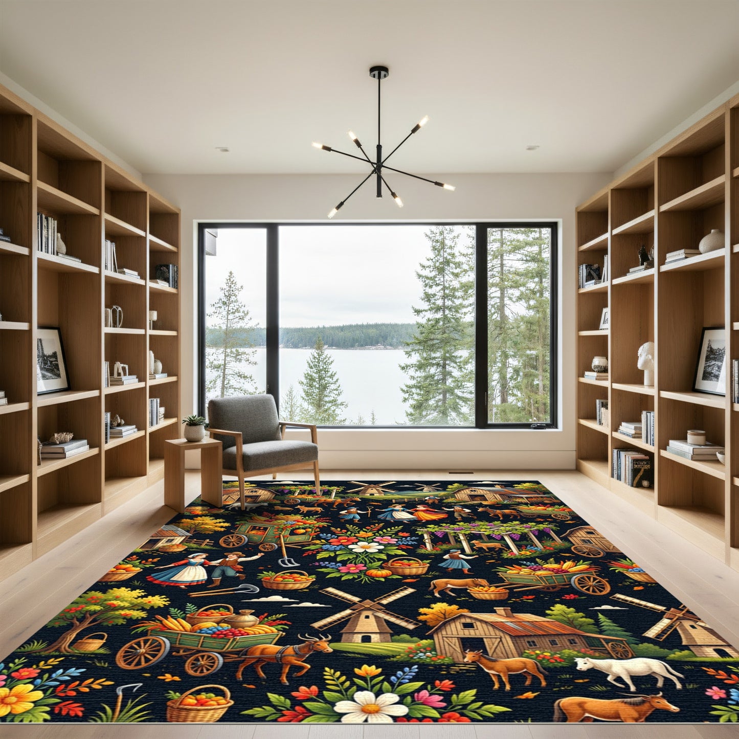 Farmhouse Harvest Scene Floral Rug
