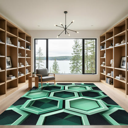 Modern Mint Geometric Hexagon Tile Rug