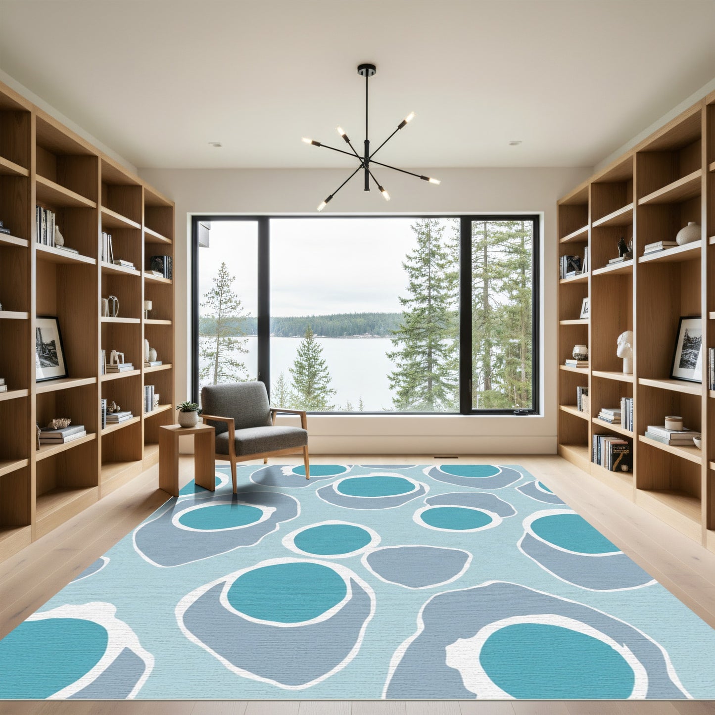 Cool Blue Scattered Organic Shapes Rug