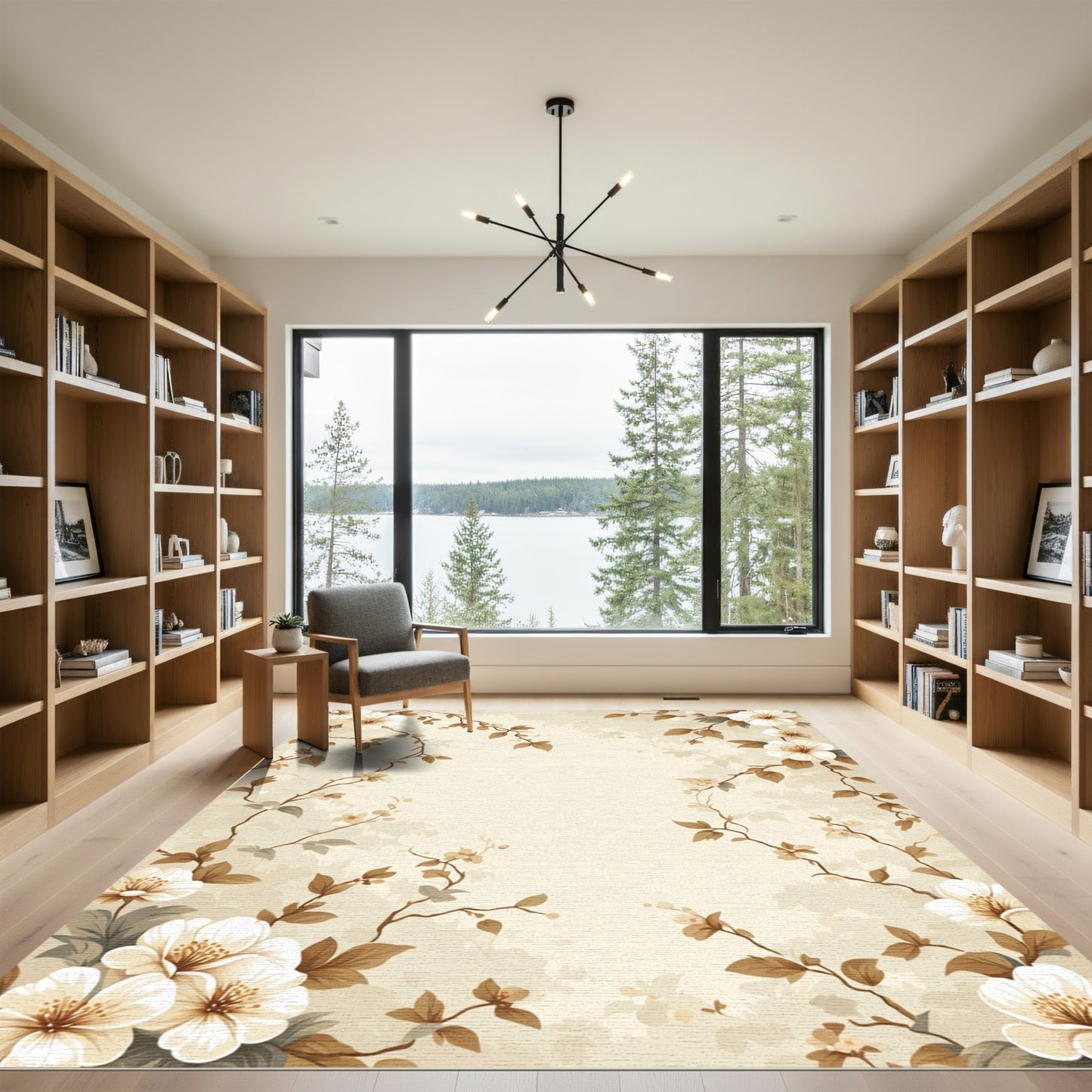 Cream Elegant Floral Branch Arrangement Rug