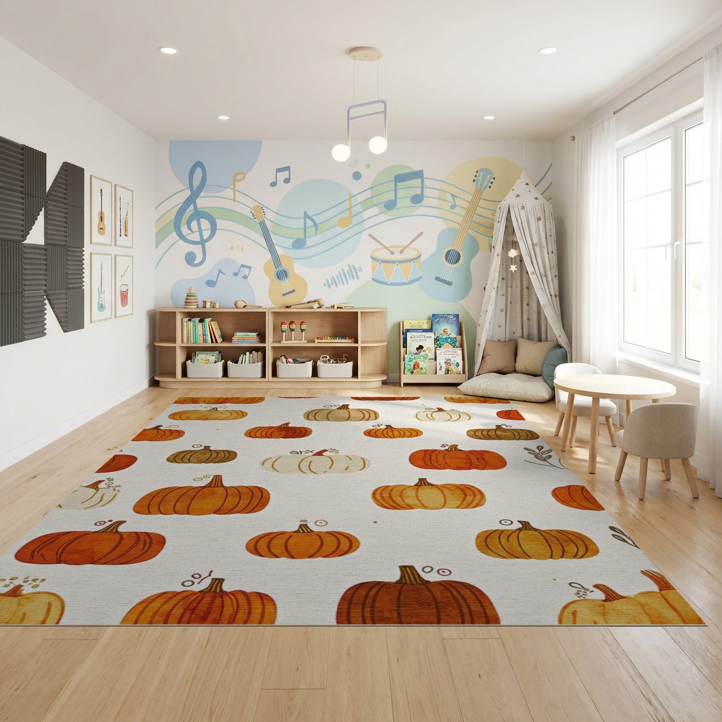 Whimsical Watercolor Pumpkin Warm Tones Rug