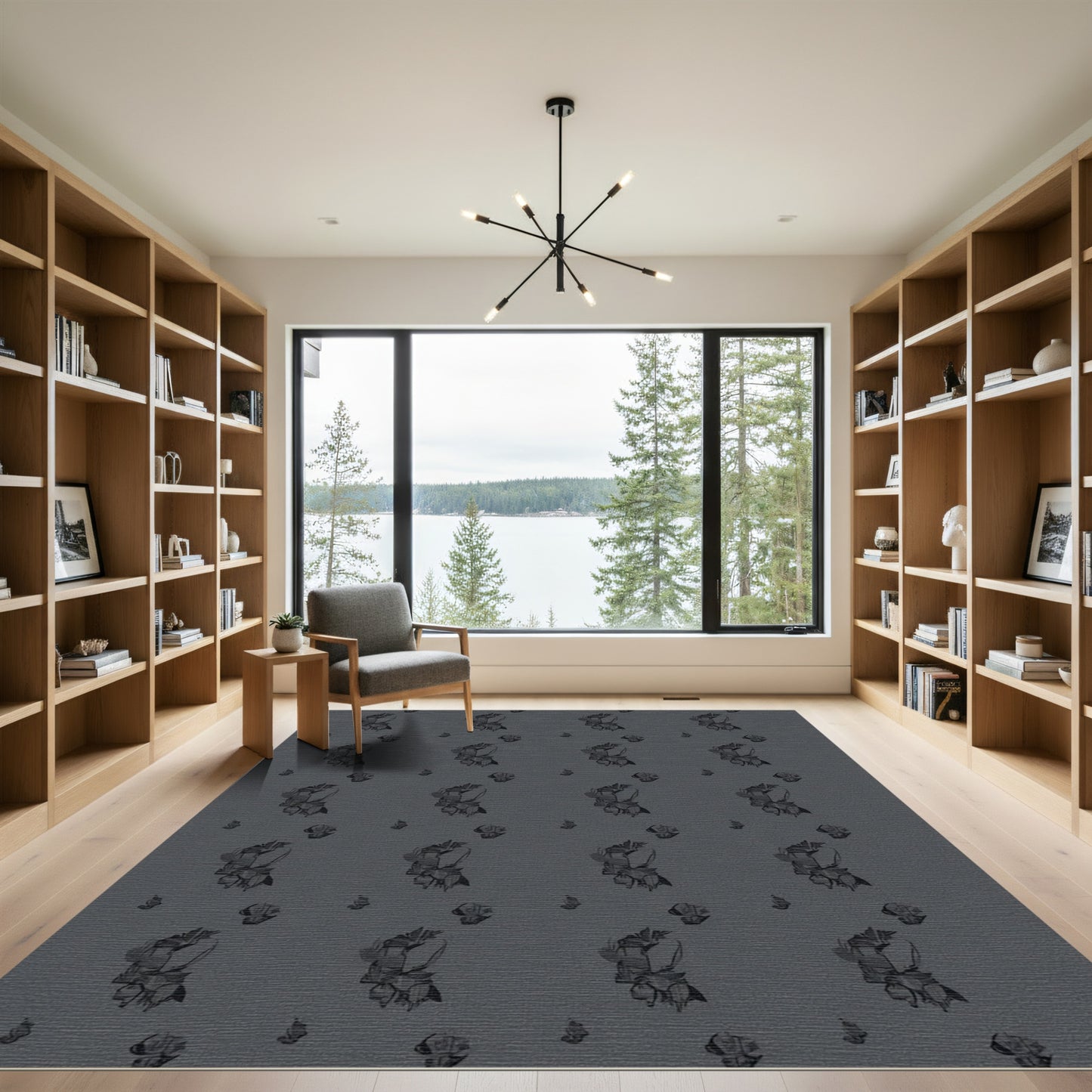 Dark Gray Cubist Still Life Rug