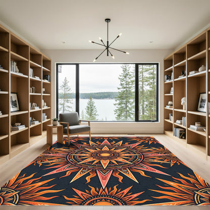 Orange Sunburst Mandala Radiance Rug