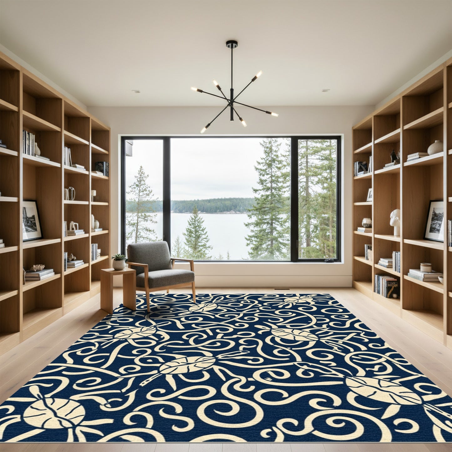 Navy Cream Turtle Swirl Composition Rug