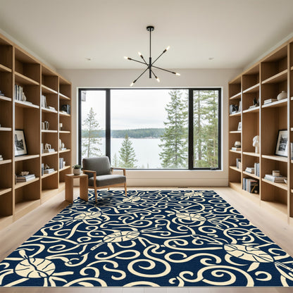 Navy Cream Turtle Swirl Composition Rug