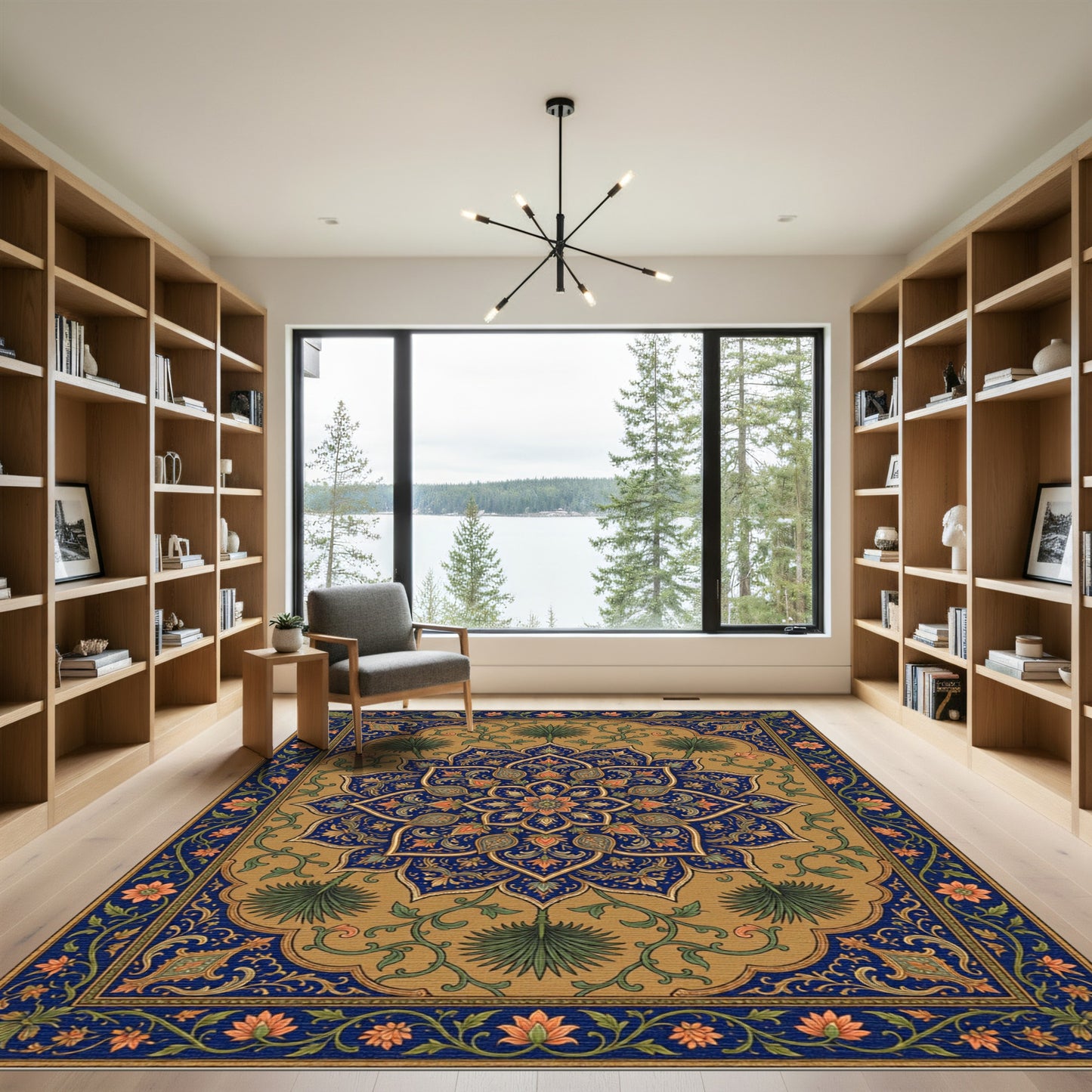 Ornate Navy Gold Floral Mandala Rug