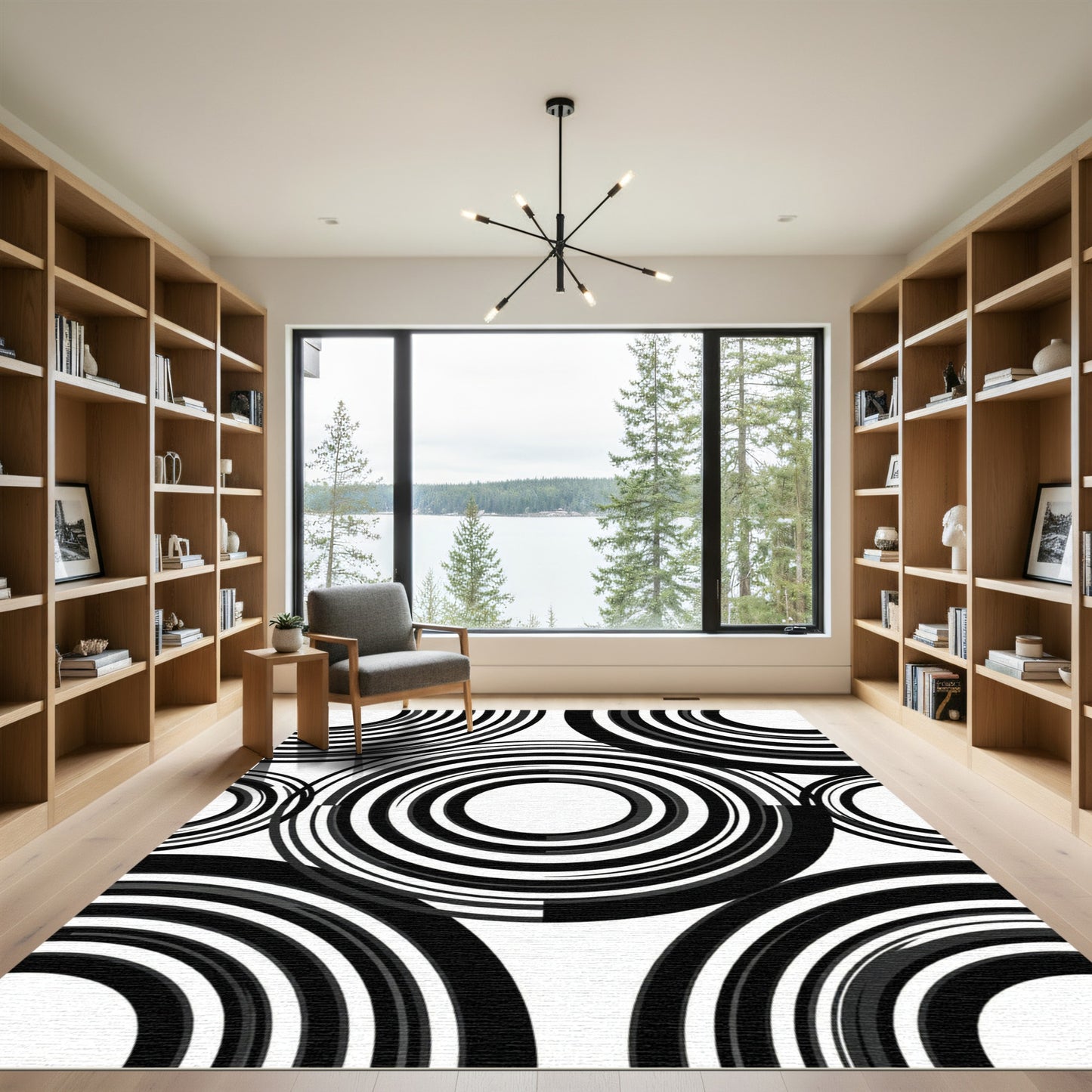 Modern Monochromatic Concentric Circle Art Rug