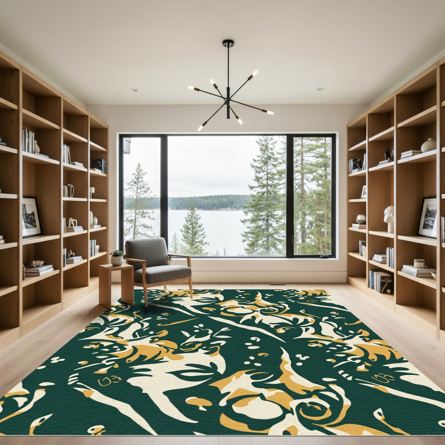 Deep Emerald Forest Fauna Whimsical Rug
