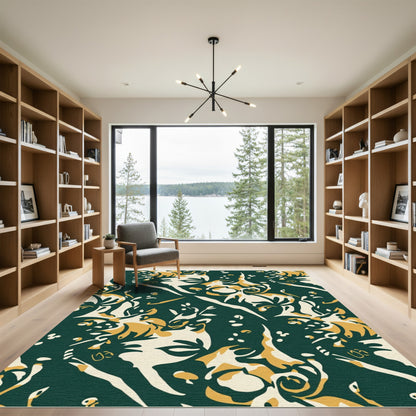 Deep Emerald Forest Fauna Whimsical Rug