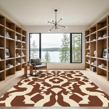 Brown Cream Abstract Bone Medallion Rug